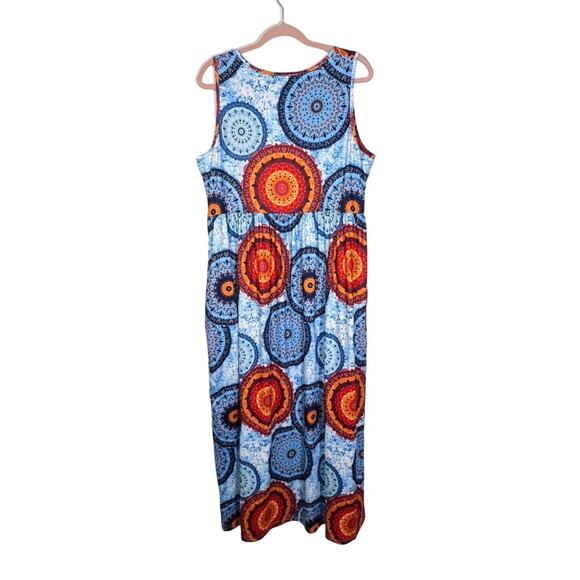 NWT Hount Blue Red Geometric Design Sleeveless Soft Stretchy Maxi Dress Size XL - Picture 4 of 8